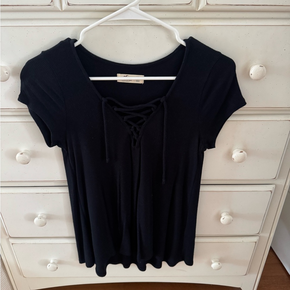 Hollister Black Tie Front Blouse